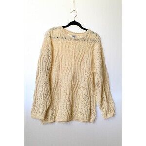 Cuddle Knit Sweater L Ivory crew neck pullover Fall Casual Neutral Vintage